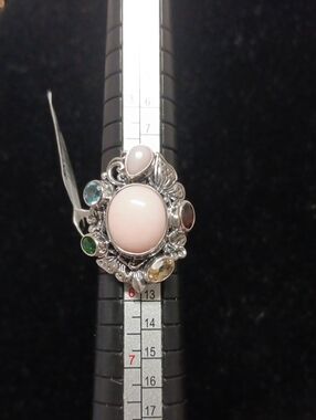 Bali Legacy Pink Opal, Multi Gemstone Floral and Butterfly Ring in Sterling